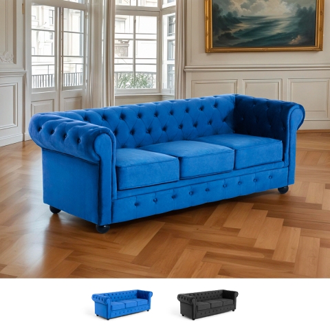 Sofá Chesterfield de terciopelo de 3 plazas estilo clásico vintage Norwich Promoción