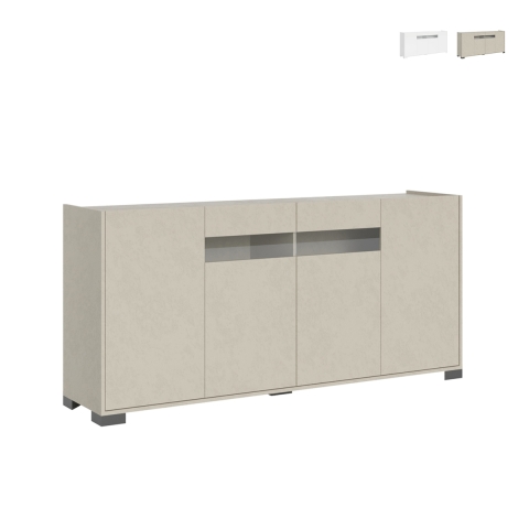Aparador moderno de 4 puertas con vidrio ahumado 172x40x81 Riflesso Promoción