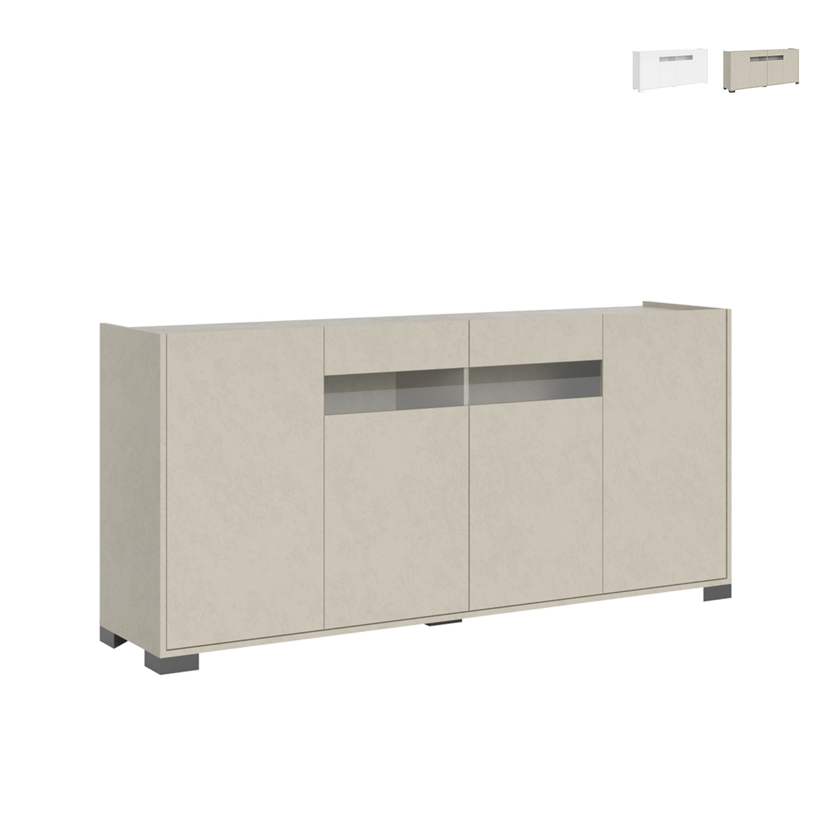 Aparador moderno de 4 puertas con vidrio ahumado 172x40x81 Riflesso