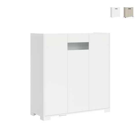 Aparador alto 3 puertas ahorraespacio 103x35x110 vidrio ahumado moderno Riflesso Promoción