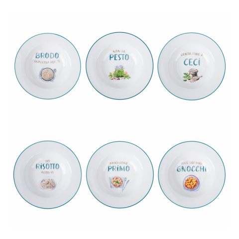 Set de 6 platos hondos de porcelana con diseño y decoración variada Le Travisate Promoción
