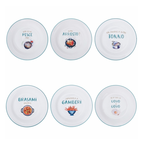 Set de 6 platos llanos de cerámica con decoración variada Le Travisate Promoción