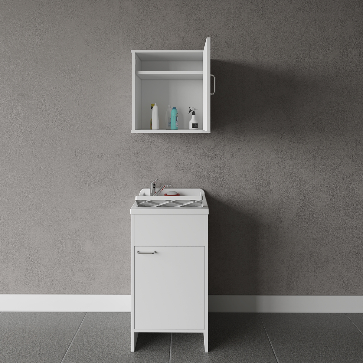 Composición para lavandería con mueble con puerta y armario suspendido Negrari COMP 1 Promoción Composición para lavandería con mueble con puerta y armario suspendido Negrari COMP 1 Promoción