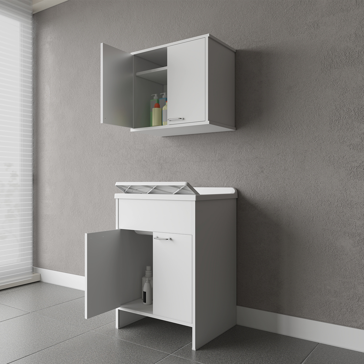 Conjunto de lavandería con mueble y armario aéreo de 2 puertas COMP 2 Negrari Promoción