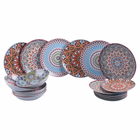Juego de 18 piezas de vajilla de porcelana platos decorados estilo exótico Casablanca Promoción