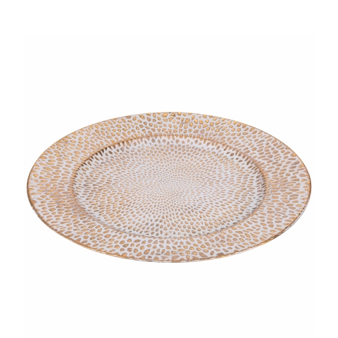Juego de 6 platos de mesa 33 cm con elegante decoración en oro y blanco Drop Promoción