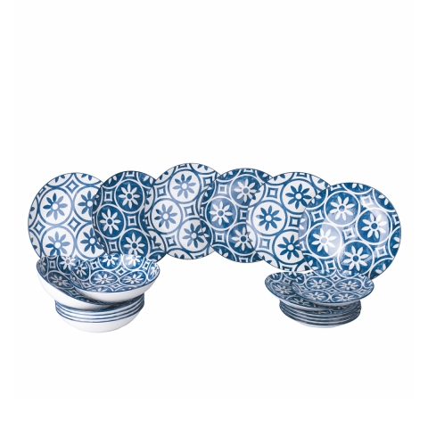 Juego de vajilla de 18 piezas diseño mediterráneo en porcelana Paxos Promoción