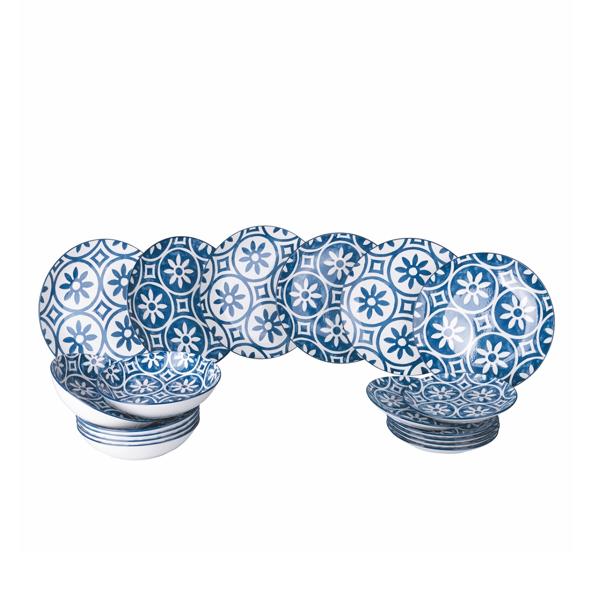 Juego de vajilla de 18 piezas diseño mediterráneo en porcelana Paxos Promoción