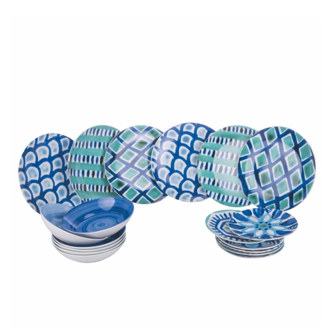 Juego de vajilla 18 piezas estilo mediterráneo Aquazul Promoción
