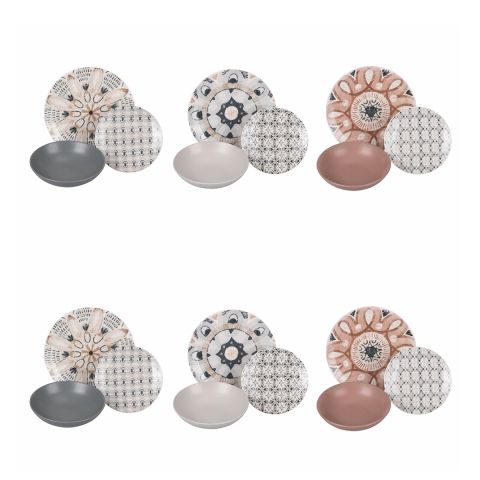 Juego de vajilla 18 piezas de porcelana estilo boho Bohémienne Promoción