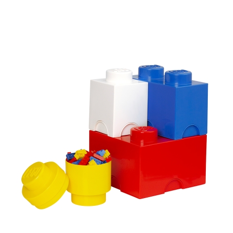 Set 4 contenedores blanco azul rojo amarillo LEGO Storage Brick Multi Pack Promoción