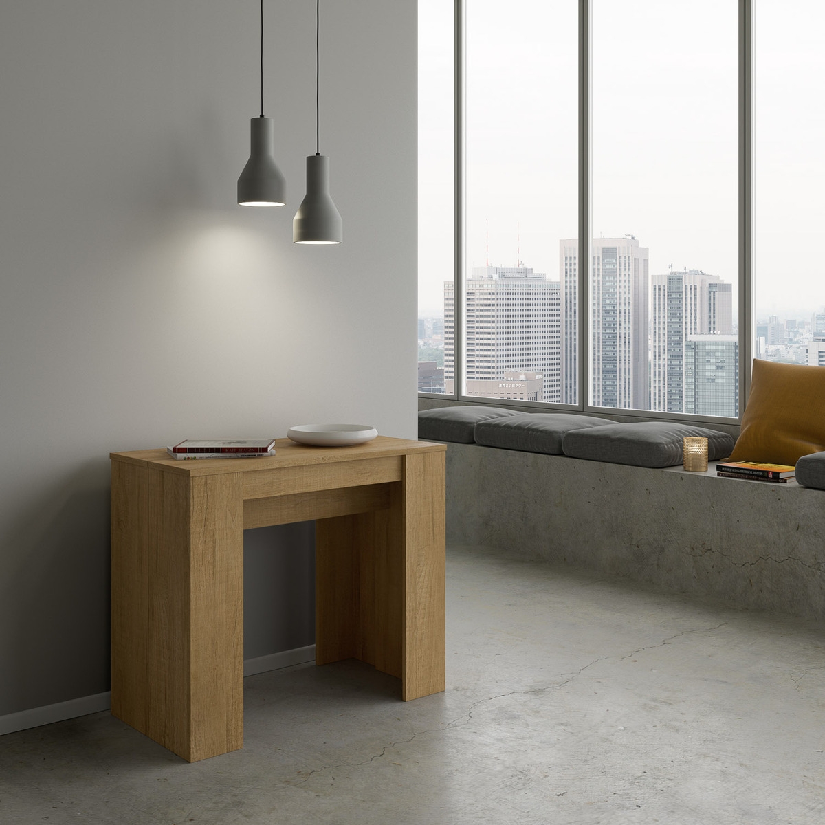 Consola extensible madera natural para entrada y salón 90x48-308 Basic Promoción Consola extensible madera natural para entrada y salón 90x48-308 Basic Promoción