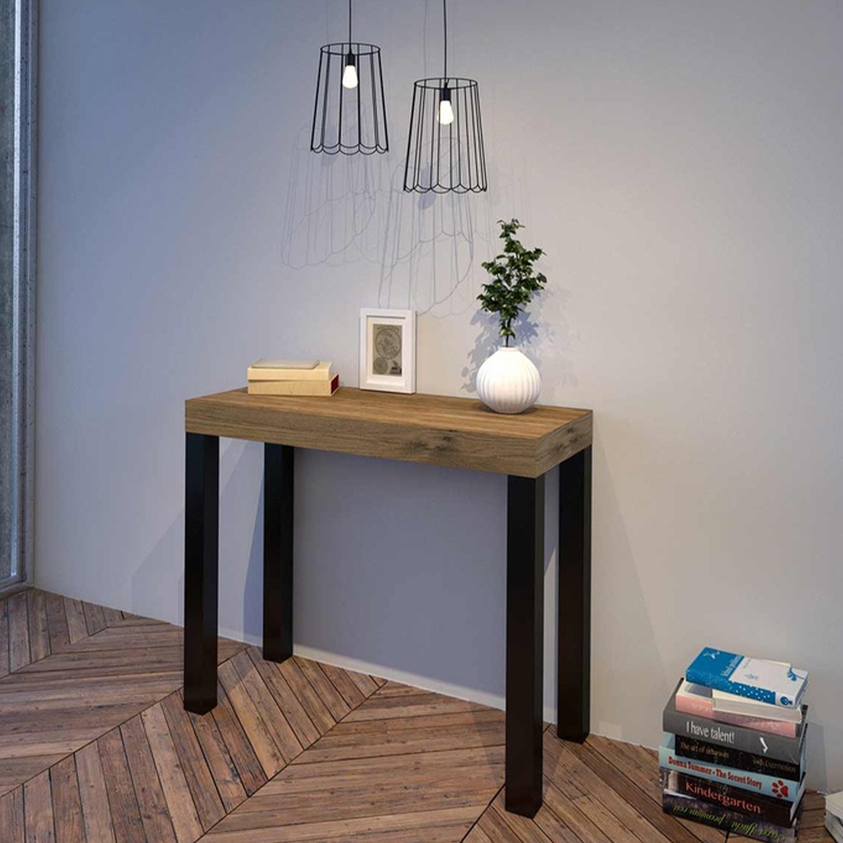 Consola extensible de madera estilo industrial 90x40-196 Everyday Small Promoción
