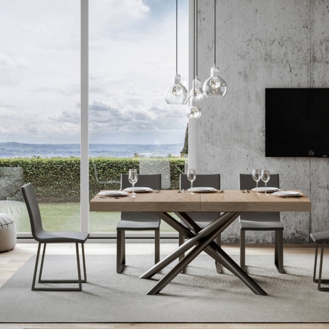 Mesa extensible diseño industrial madera antracita 90x180-440 Famas Promoción