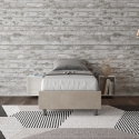 Cama individual 90x190 cm tapizada en tela beige con somier Azelia Promoción