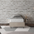 Cama individual 90x190 cm tapizada en tela beige con somier Azelia Promoción