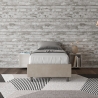 Cama individual 90x190 cm tapizada en tela beige con somier Azelia Promoción