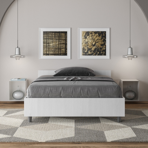 Cama de una plaza y media 120x200 de madera blanca con somier Nuamo Promoción