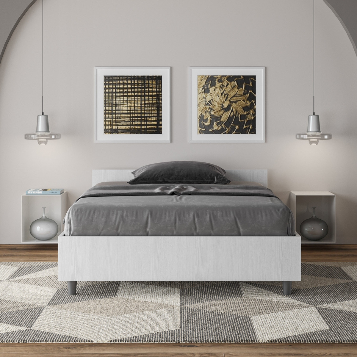 Cama de una plaza y media 120x200 de madera blanca con somier Nuamo Promoción Cama de una plaza y media 120x200 de madera blanca con somier Nuamo Promoción