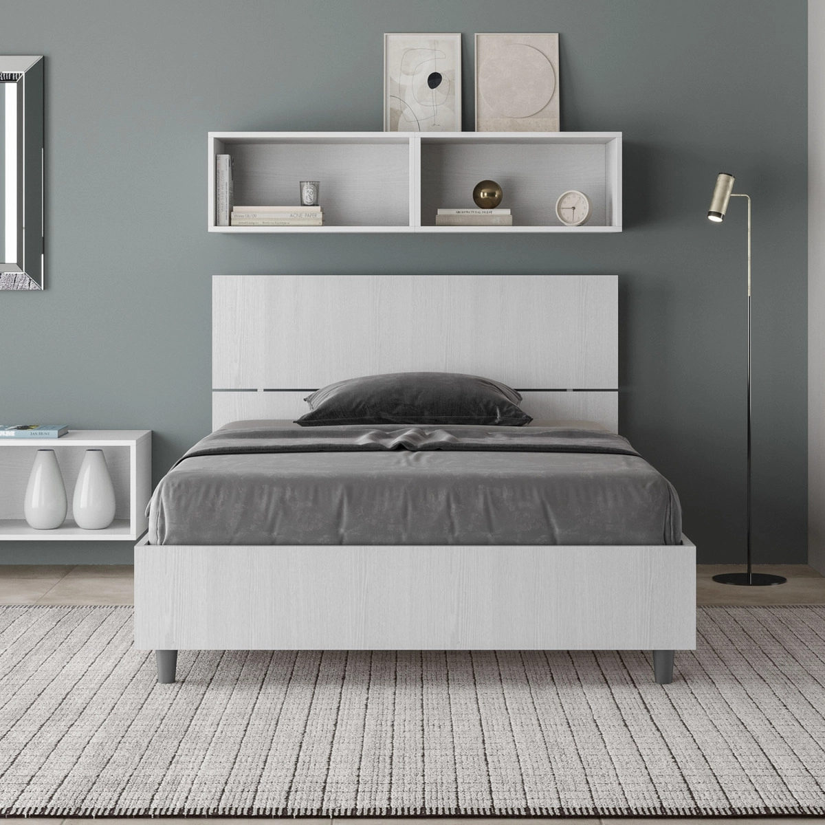 Cama de plaza y media 120x200 con almacenamiento y cabecera alta Demas Promoción Cama de plaza y media 120x200 con almacenamiento y cabecera alta Demas Promoción