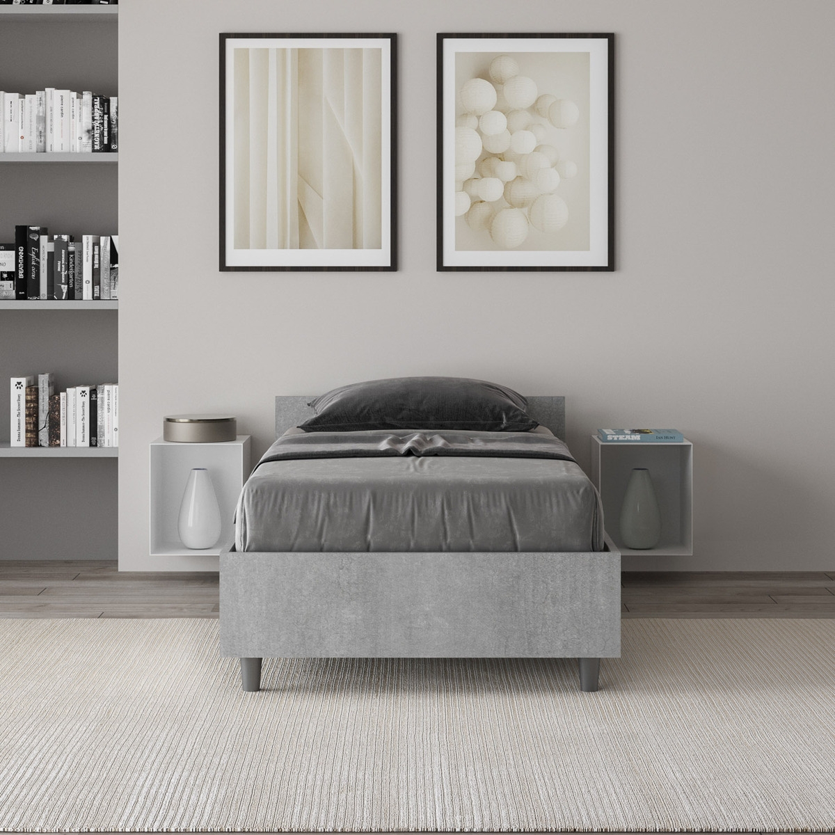 Cama individual 80x190 cm moderna sin somier gris cemento Nuamo Promoción Cama individual 80x190 cm moderna sin somier gris cemento Nuamo Promoción