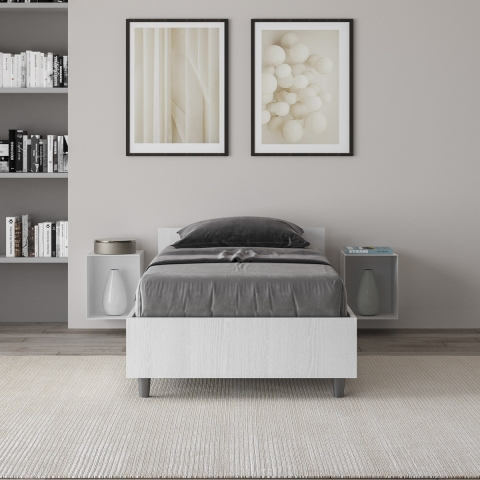 Cama individual con espacio de almacenamiento 80x190 en madera blanca Nuamo Promoción
