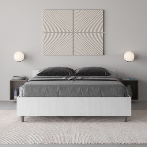 Cama doble francesa con almacenamiento 140x190 de madera blanca Nuamo Promoción