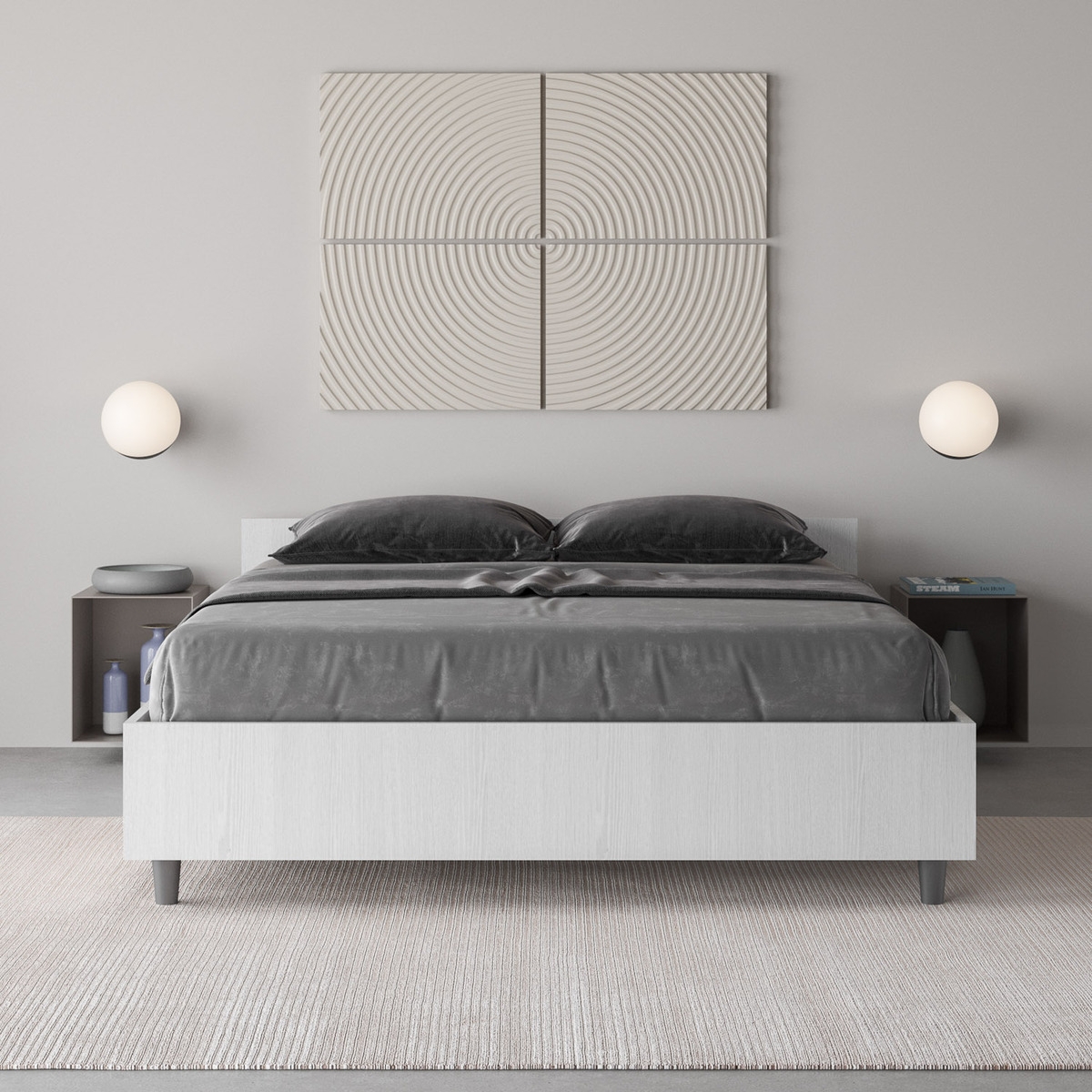 Cama doble francesa con almacenamiento 140x190 de madera blanca Nuamo