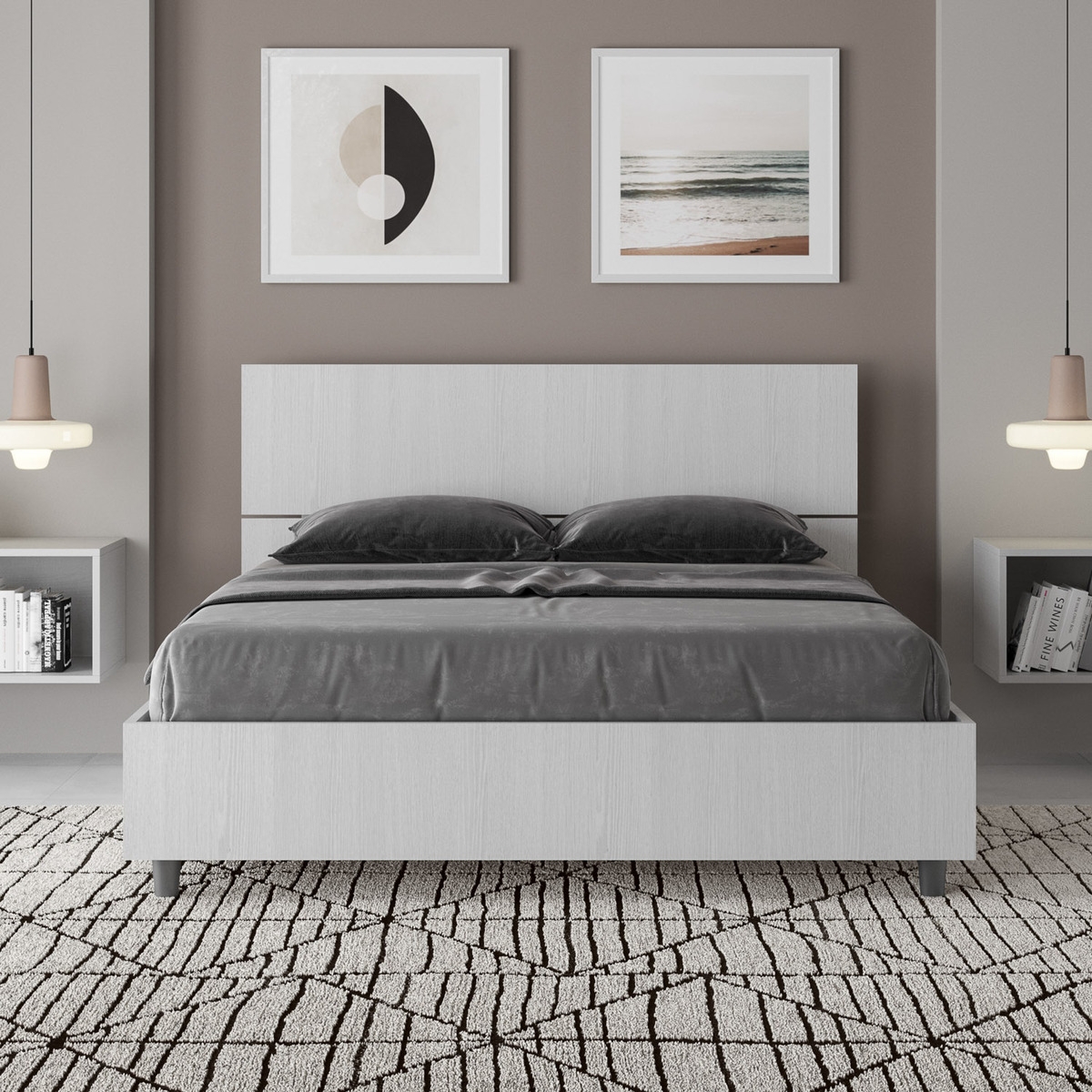 Cama doble francesa 140x190 cabecero recto madera blanca Demas