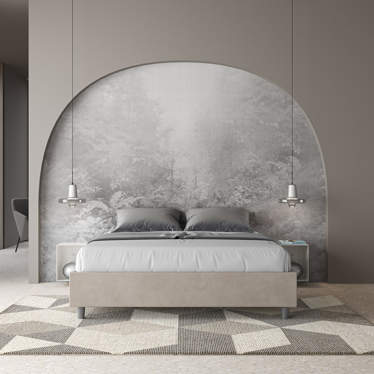 Cama matrimonial con almacenamiento 160x190 acolchada tela beige Azelia Promoción Cama matrimonial con almacenamiento 160x190 acolchada tela beige Azelia Promoción