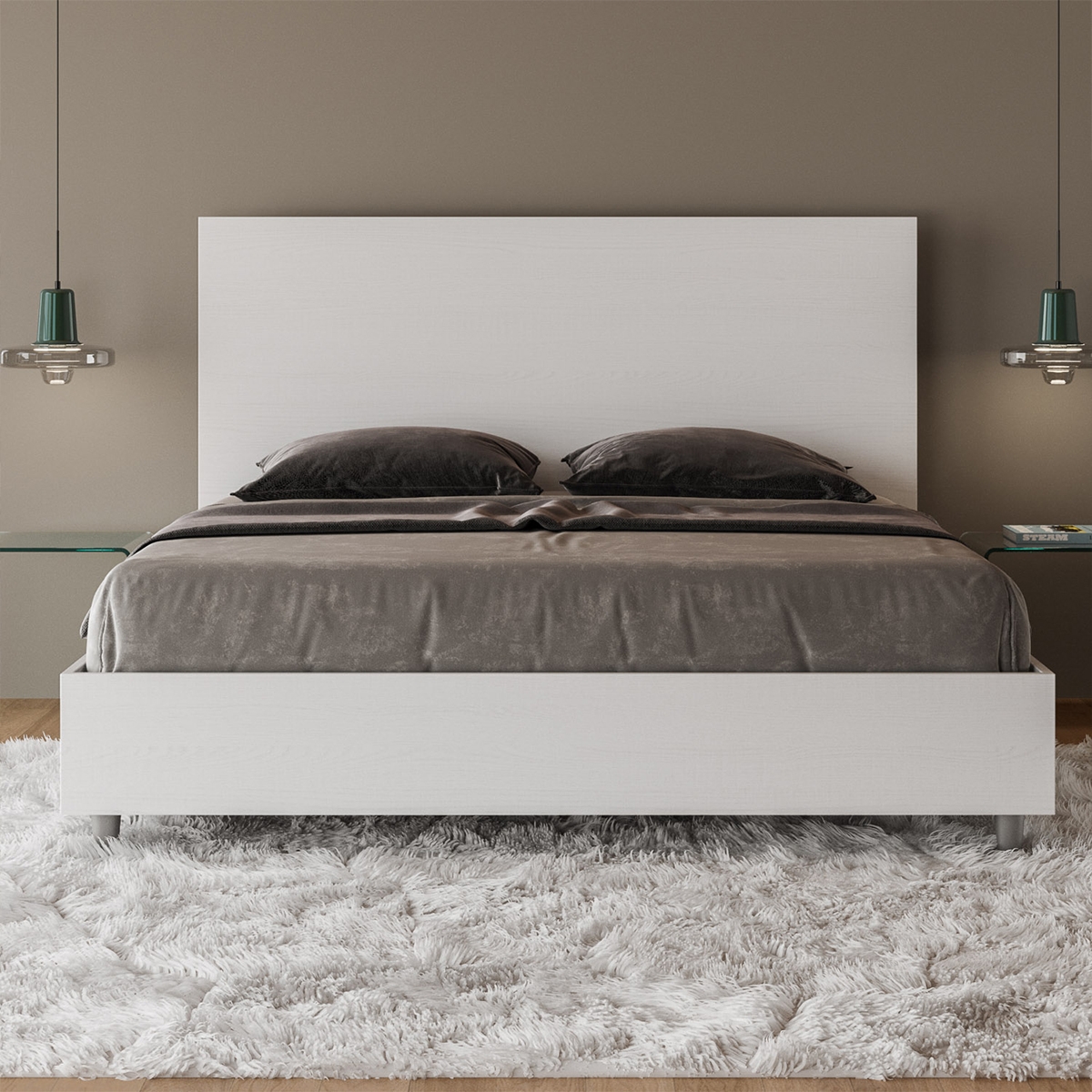 Cama doble sin base 160x190 blanca con cabecera alta New Egos Promoción Cama doble sin base 160x190 blanca con cabecera alta New Egos Promoción