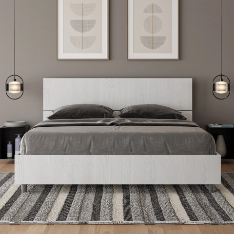 Cama matrimonial 160x190 diseño moderno blanco con cabecero Demas Promoción