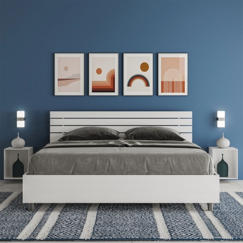 Cama matrimonial moderna 160x190 blanca con somier cabecero recto Ankel Promoción