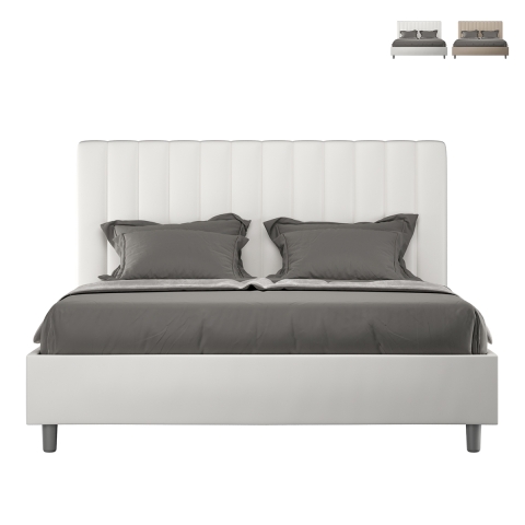 Cama de matrimonio tapizada en piel sintética sin somier 160x190 Agueda Promoción