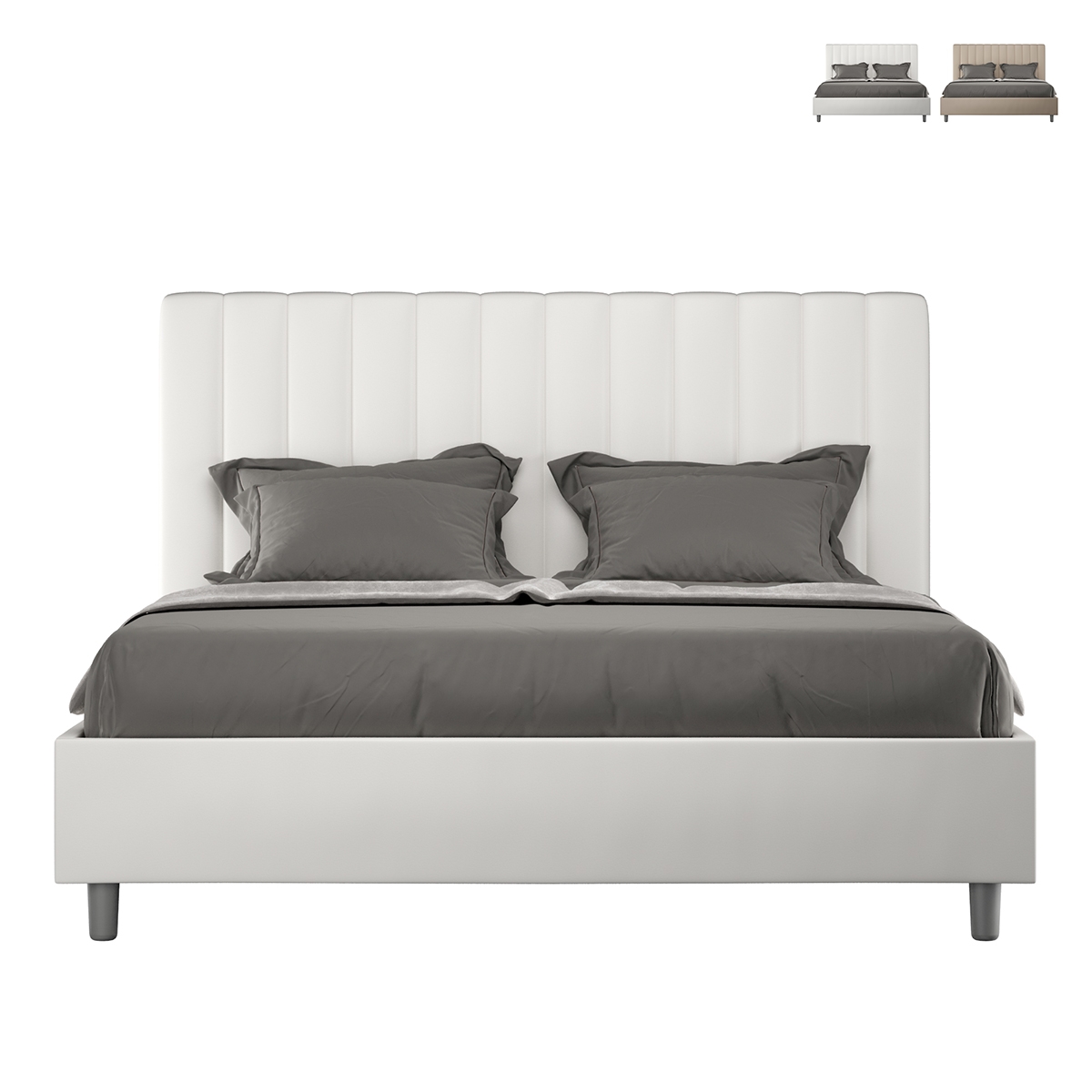 Cama de matrimonio tapizada en piel sintética sin somier 160x190 Agueda Promoción Cama de matrimonio tapizada en piel sintética sin somier 160x190 Agueda Promoción