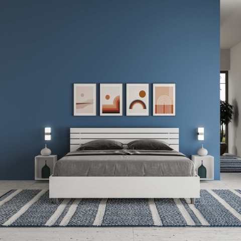 Cama matrimonial 160x190cm en madera blanca con somier y cabecera Ankel Promoción