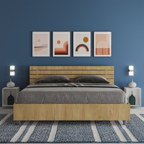 Cama matrimonial de madera 160x190 con cabecero inclinado Ankel sin somier Promoción