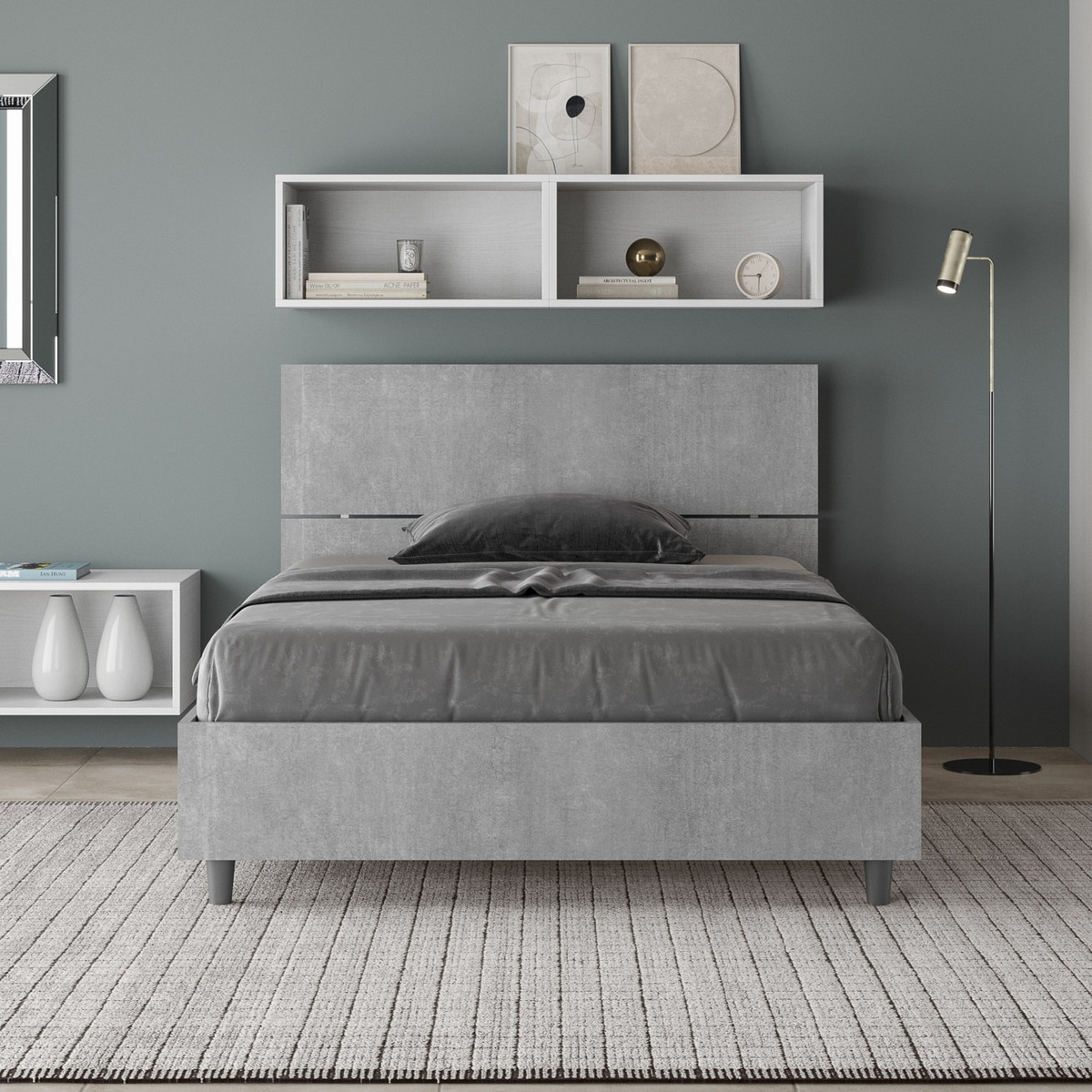 Cama de una plaza y media 120x200 cm con cajón y cabecera inclinada Demas Promoción Cama de una plaza y media 120x200 cm con cajón y cabecera inclinada Demas Promoción