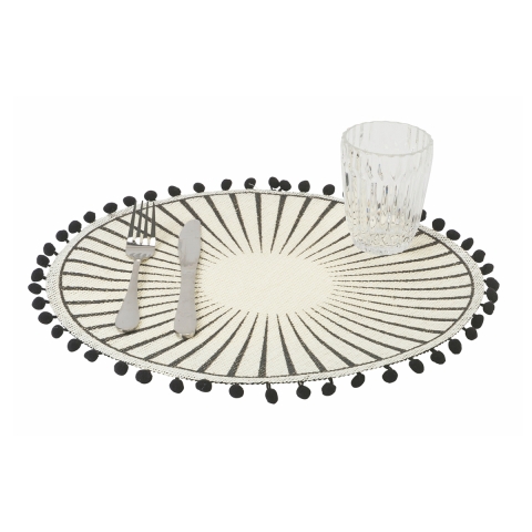 Juego de 6 manteles individuales redondos con pompones diseño geométrico 38 cm Black Promoción