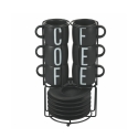 Set de 6 tazas de café con platillo de gres y soporte de acero Bigismore Promoción