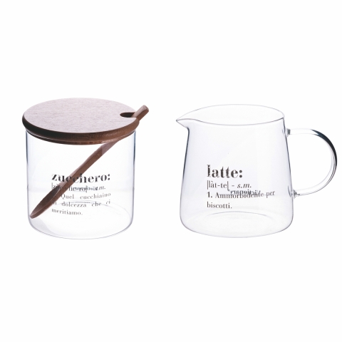 Set azucarero y lechera de vidrio con cuchara y tapa 320 ml Victionary Promoción