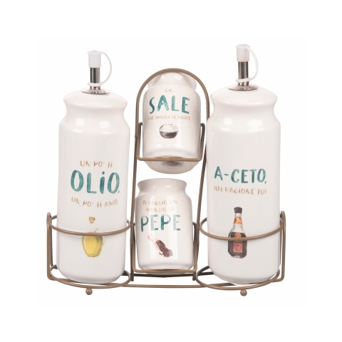 Set de condimentos de mesa aceite vinagre sal pimienta especias Le Travisate Promoción