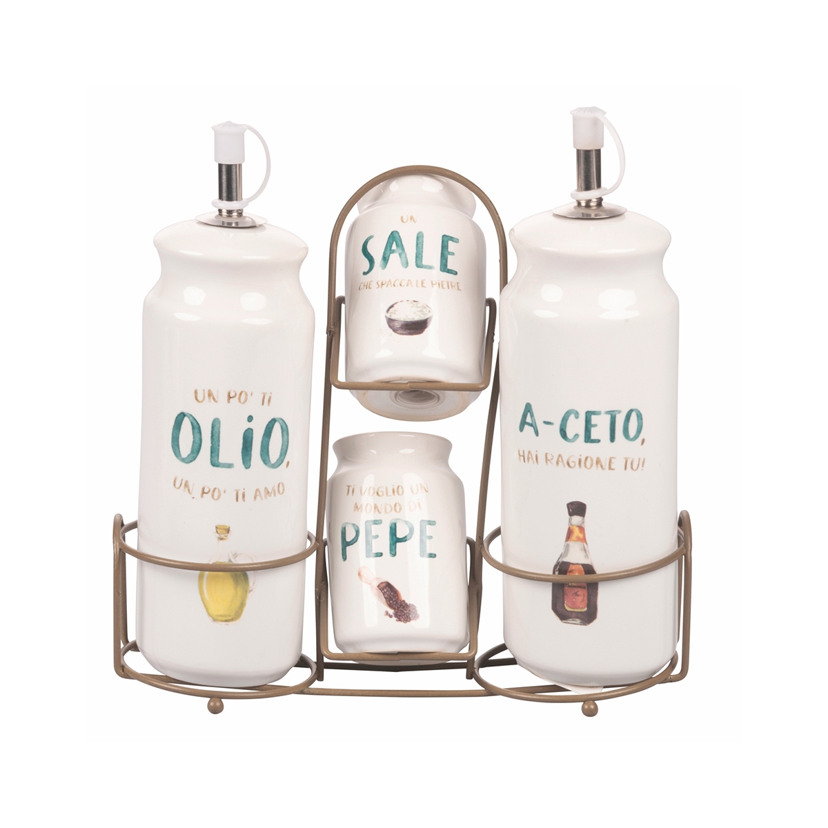 Set de condimentos de mesa aceite vinagre sal pimienta especias Le Travisate Promoción Set de condimentos de mesa aceite vinagre sal pimienta especias Le Travisate Promoción