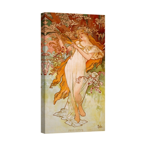 Lienzo decorativo con estampado floral estilo art nouveau Primavera Alphonse Mucha Promoción