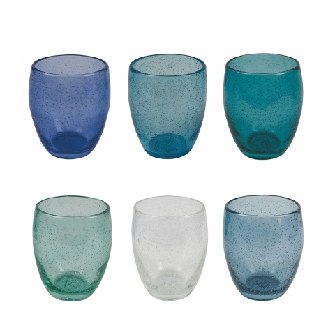 Set de 6 vasos azules de mesa para agua en vidrio soplado Acapulco Ocean Promoción