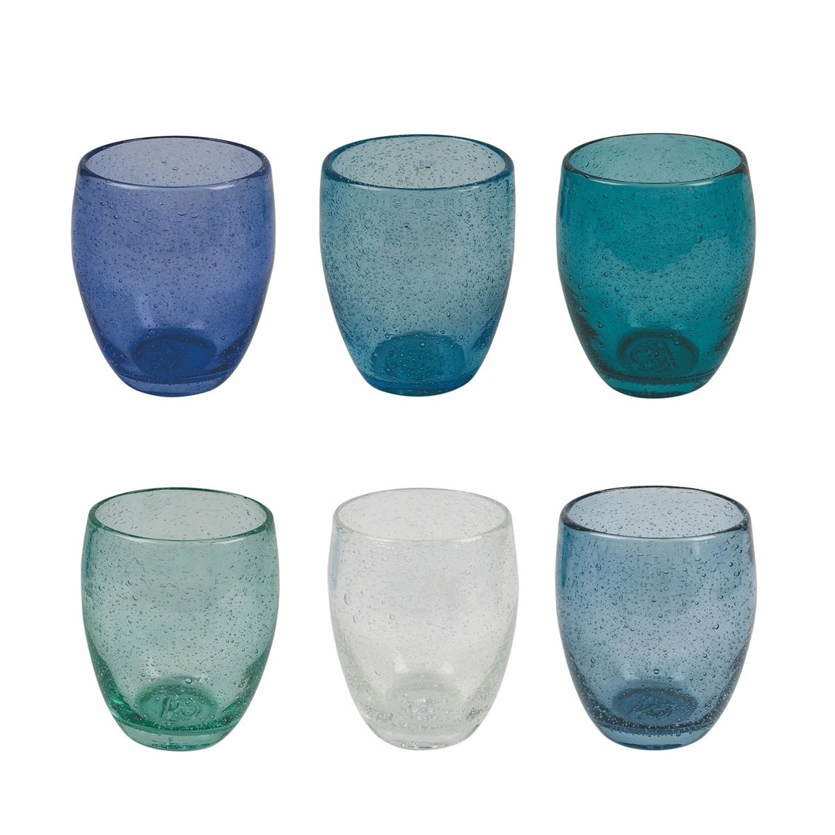 Set de 6 vasos azules de mesa para agua en vidrio soplado Acapulco Ocean Promoción