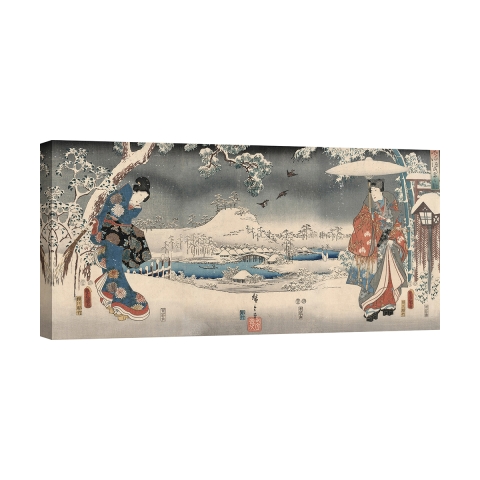 Impresión en lienzo Paisaje nevado con una mujer y un hombre Ando Hiroshige Promoción
