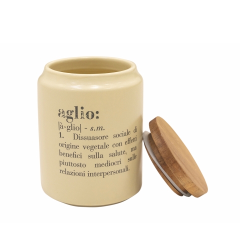 Bote de gres para ajos con tapa de bambú 11x15cm Victionary Promoción