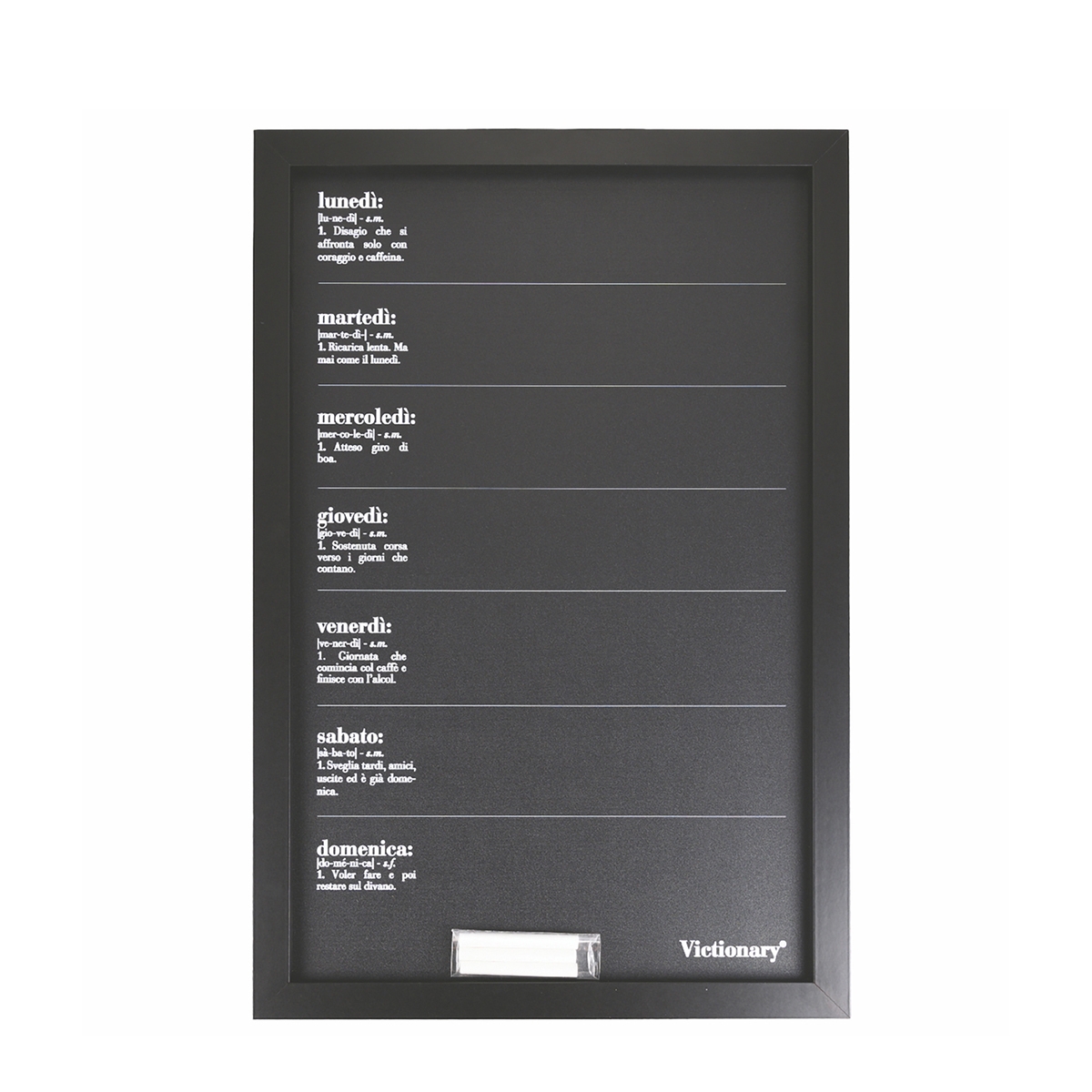 Pizarra semanal vertical negra 40x60 cm con tizas Victionary Week