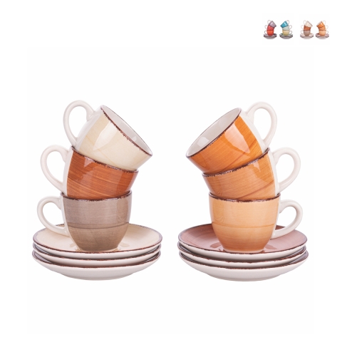 Juego de 6 tazas de café con platos diseño colorido Baita Promoción